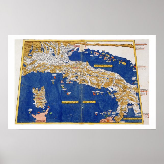 Ptolemaic Map of Italy, 1482 (coloured litho) Poster (Front)