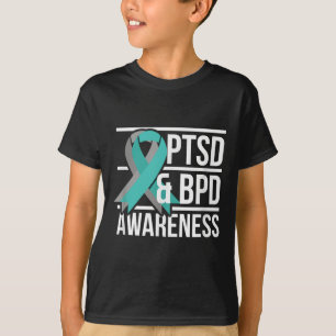 Ptsd & Bpd Awareness, Teal And Grey Ribbon T-Shirt