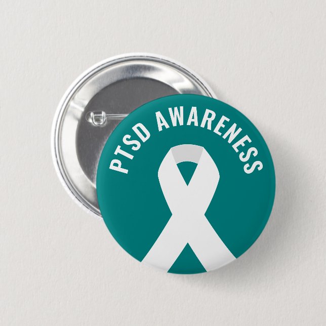 PTSD Awareness Ribbon Teal 2 Inch Round Button (Front & Back)