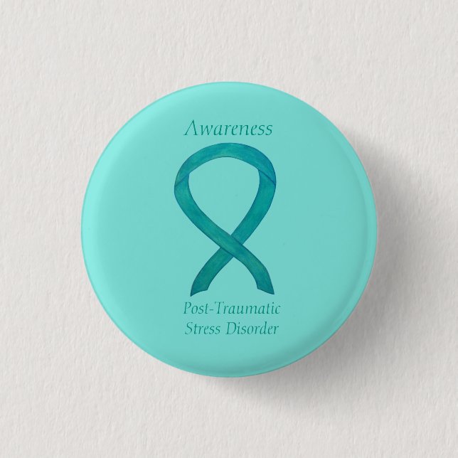 PTSD Awareness Ribbon Teal Custom Art Pins (Front)