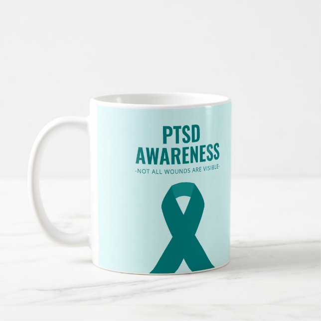 PTSD Awareness Teal Ribbon Coffee Mug (Left)