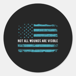 Ptsd Awareness Us Flag In Teal Colour T Warrior Gi Classic Round Sticker