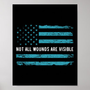 Ptsd Awareness Us Flag In Teal Colour T Warrior Gi Poster