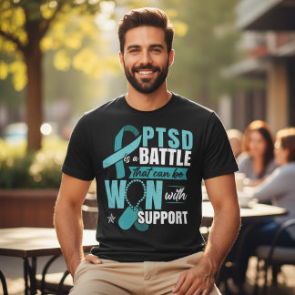 PTSD Support Teal Ribbon Dog Tags T-Shirt