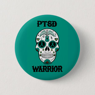 PTSD WARRIOR sugar skull 2 Inch Round Button