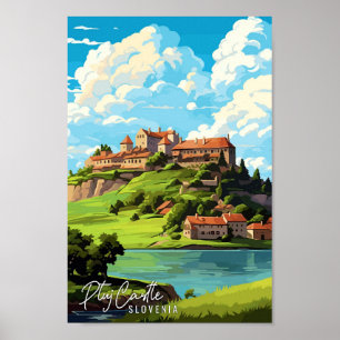 Ptuj Castle Slovenia vintage travel illustration Poster