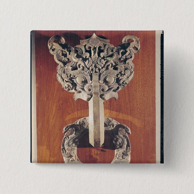 P'u shou' door knocker with a taotie design 2 inch square button (Front)
