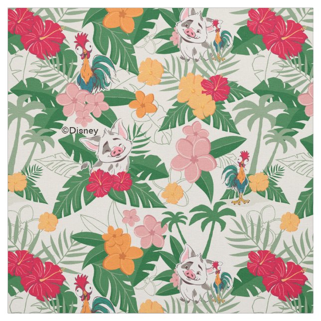 Pua and Heihei Tropical Pattern Fabric (Swatch)