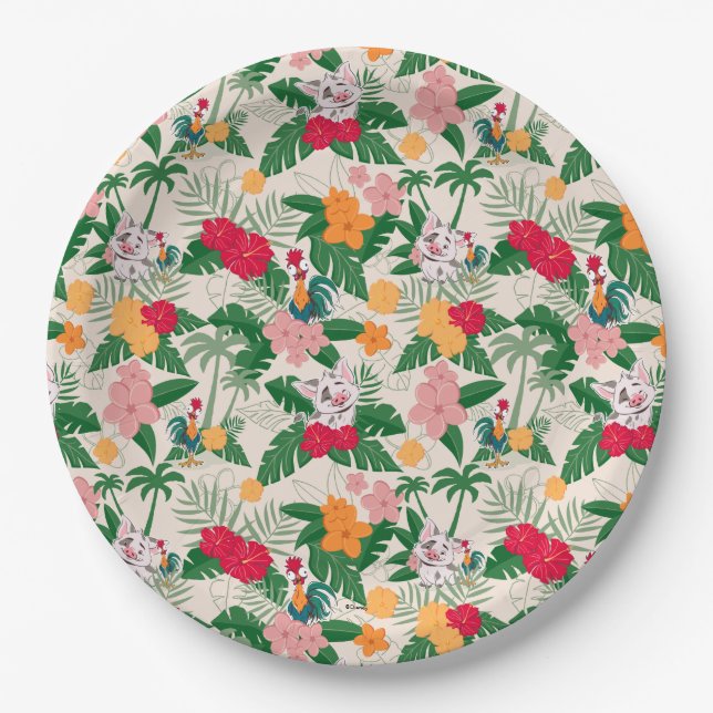 Pua and Heihei Tropical Pattern Paper Plate (Front)