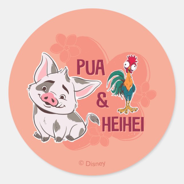 Pua & Heihei Floral Name Graphic Classic Round Sticker (Front)