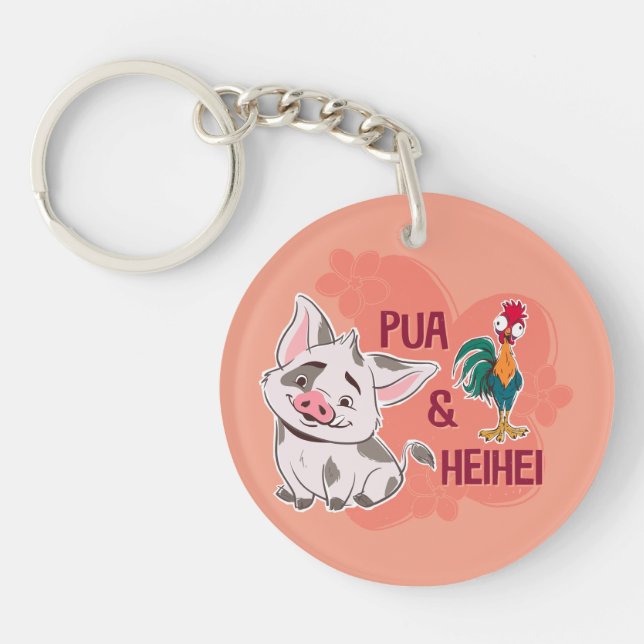 Pua & Heihei Floral Name Graphic Keychain (Front)