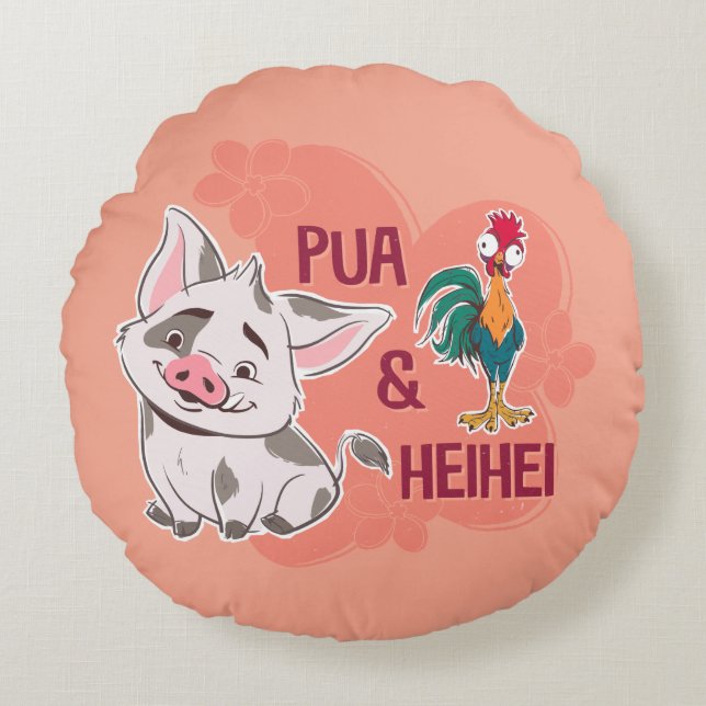 Pua & Heihei Floral Name Graphic Round Pillow (Front)