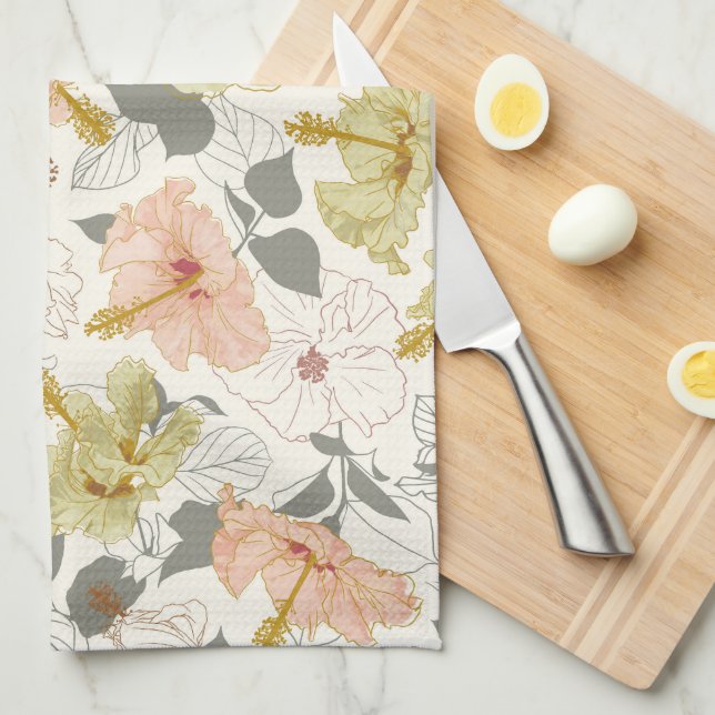 Pua Hibiscus, Māla Lani Kitchen Towel (Quarter Fold)