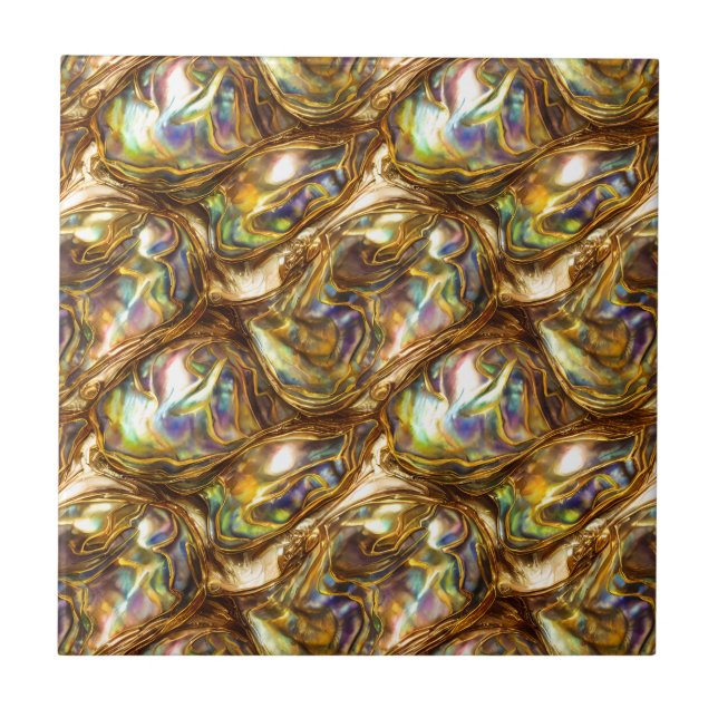 Puau shell blue gold geometric seamless pattern tile (Front)