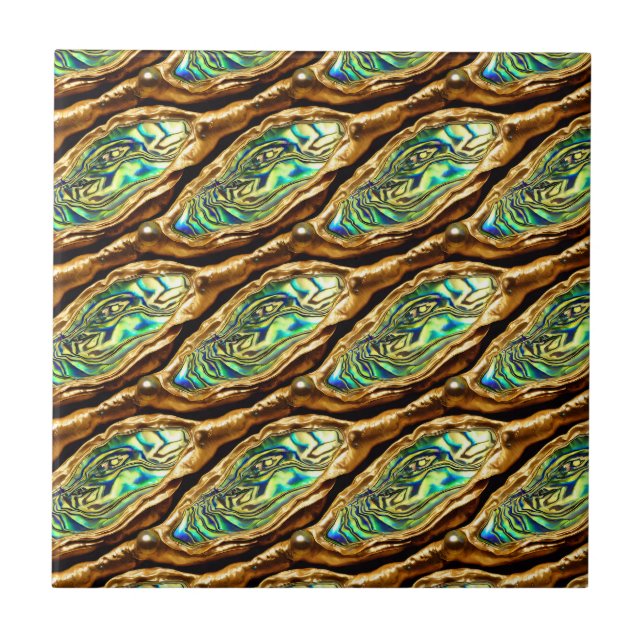 Puau shell gold blue green shine pattern chic tile (Front)