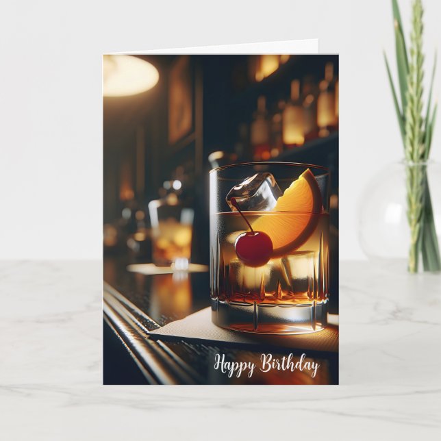 Pub Birthday Old Fashioned Drink Card (Front)