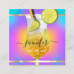 Pub Coctail Wine Bar Drink Pink Holographic Square Business Card