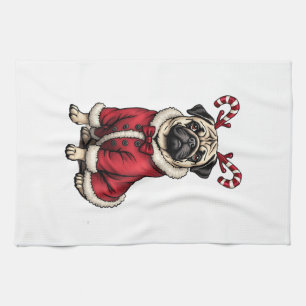 Pub Dog Wearing Santa Suit For Christmas Dog Lover Kitchen Towel