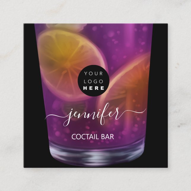 Pub Drinks Bar Restaurant Logo Lounge Logo Violet Square Business Card (Front)