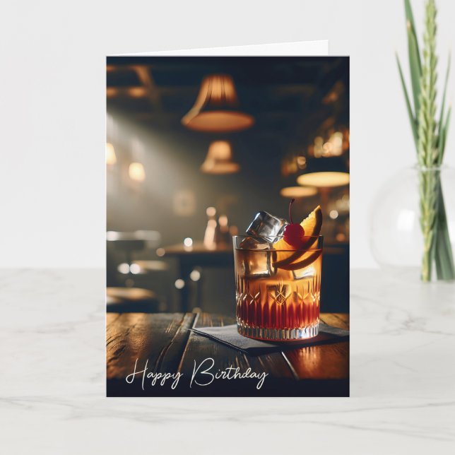 Pub Old Fashioned Drink For Birthday Card (Front)