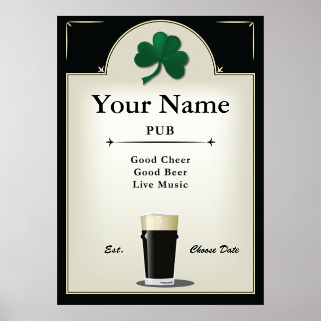 Pub Sign, Irish Pub, Personalized Poster (Front)