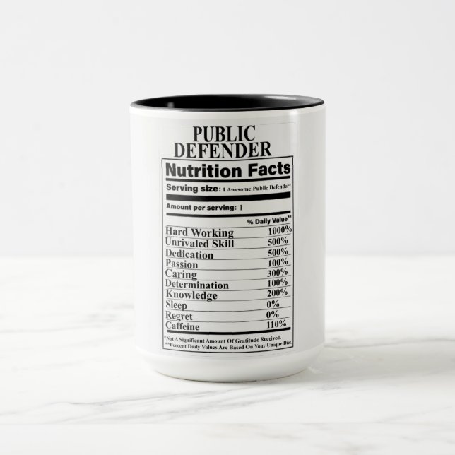 Public Defender Nutrition Facts Mug (Center)