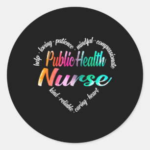 Public Health Nurse Heart Word Cloud Watercolor Classic Round Sticker