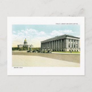 Public Library and State Capitol, Denver, CO Postcard