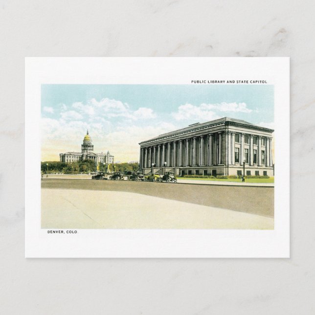 Public Library and State Capitol, Denver, CO Postcard (Front)
