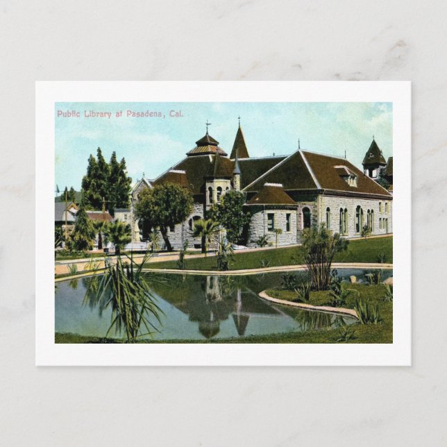 Public Library, Pasadena, California Vintage Postcard (Front)