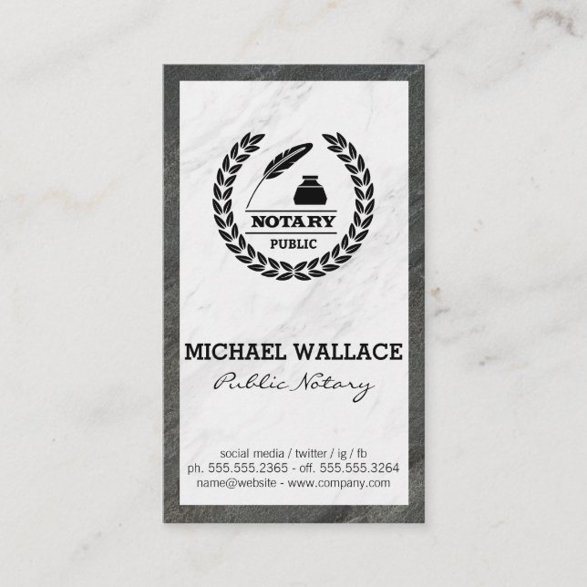 Public Notary Seal | Marble Business Card (Front)