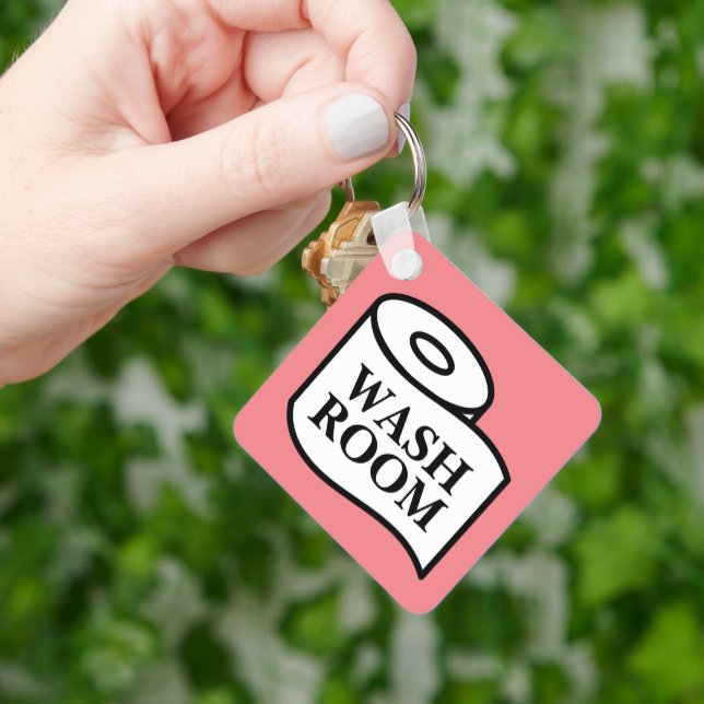 Public wash room toilet paper roll symbol square keychain (Hand)