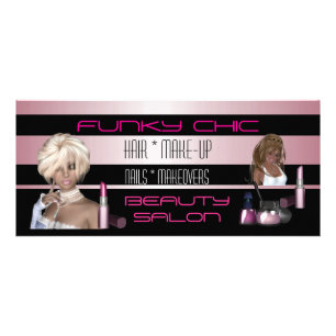 Publicitaire Carte présentoir Salon de beauté cheveux noir rose
