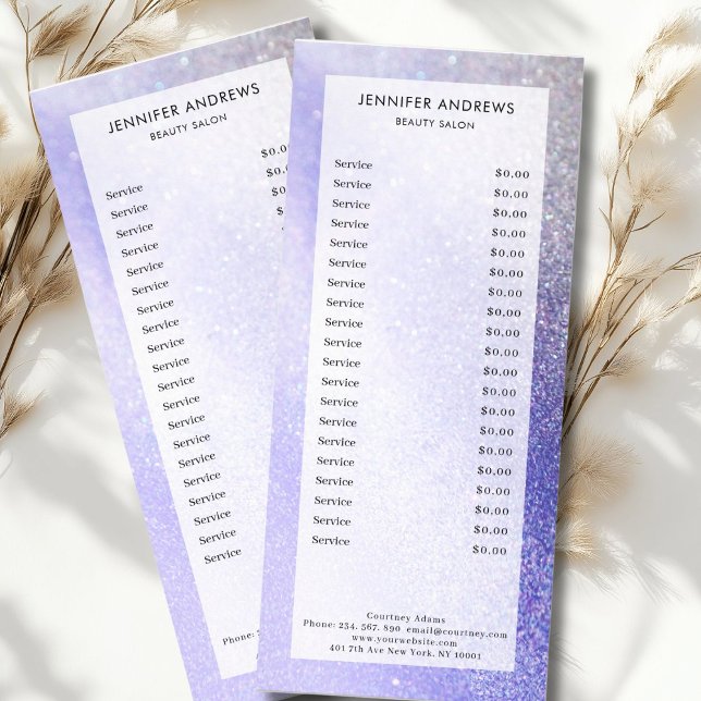 Publicitaire Moderne, parties scintillant, salon, carte à créma (Modern, glitter, salon, pricelist rack card)