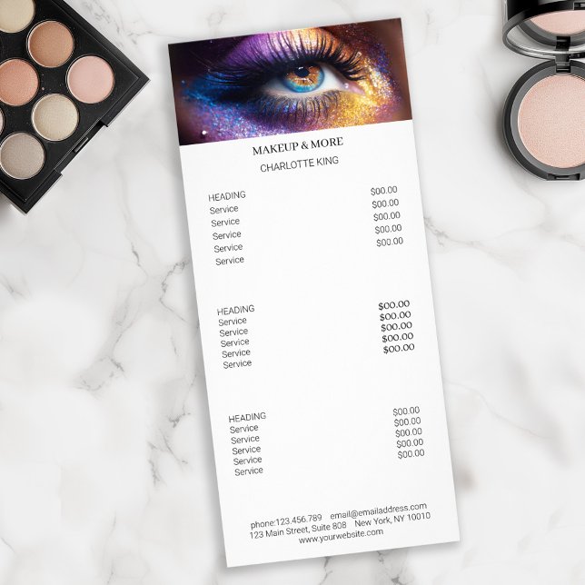 Publicitaire Moderne, Photo de Maquillage Carte de Tarif Salon  (Modern, Makeup Photo Salon Price List Rack Card)