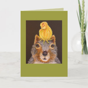 Puccini the squirrel with squash blossom card