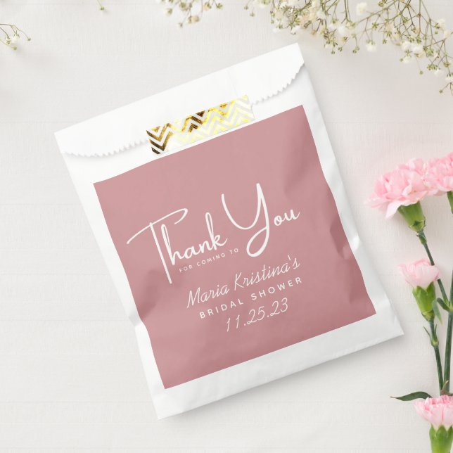 Puce Pink Bridal Shower Thank You Calligraphy Favour Bag (Sealed)