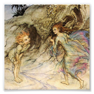 “Puck and a Fairy” Watercolor by Arthur Rackham Photo Print