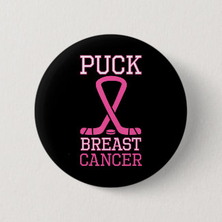 Puck Breast Cancer Pink Ribbon Ice Hockey Cancer 2 Inch Round Button