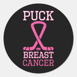 Puck Breast Cancer Pink Ribbon Ice Hockey Cancer D Classic Round Sticker
