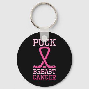 Puck Breast Cancer Pink Ribbon Ice Hockey Cancer D Keychain