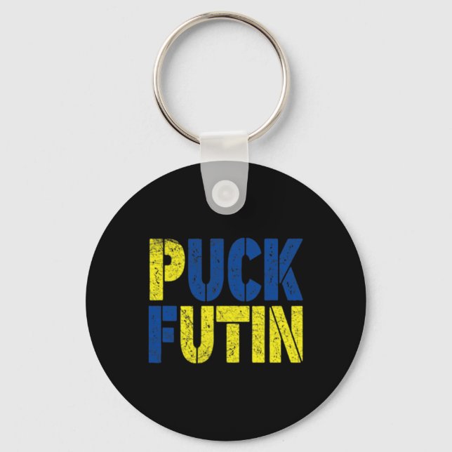 Puck Futin For This War - War On Ukraine - Support Keychain (Front)