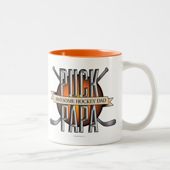 Puck Papa (Hockey Dad) Two-Tone Coffee Mug (Right)