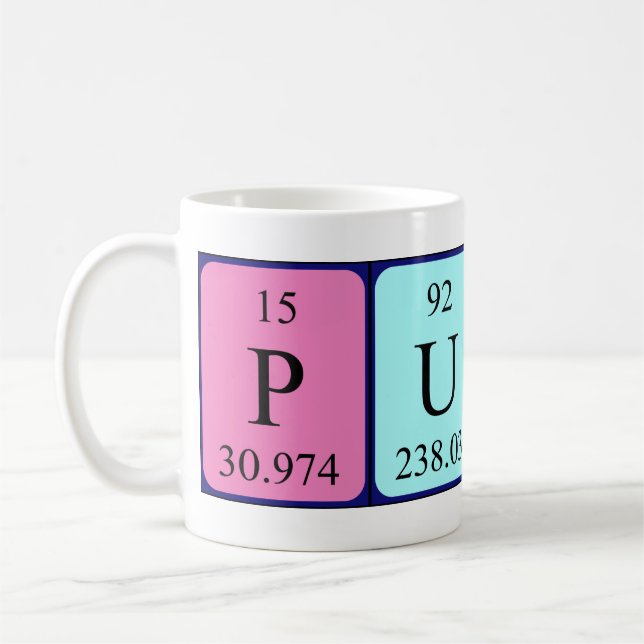 Puck periodic table name mug (Left)