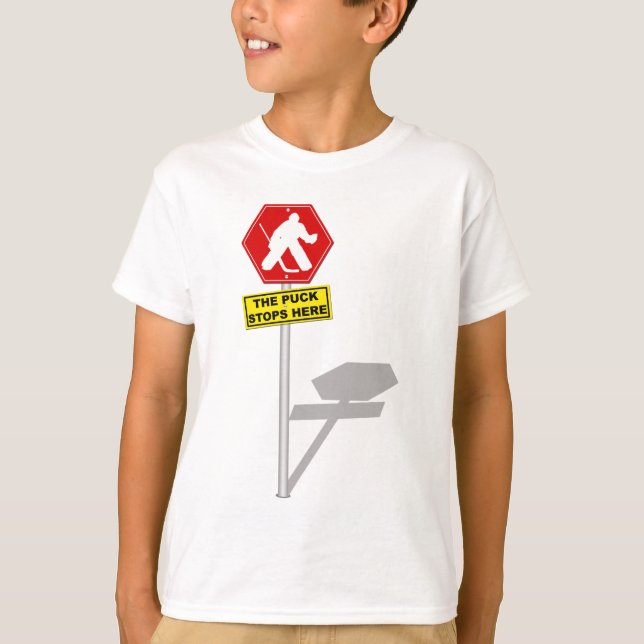 Puck Stops Here, Kids Hockey Goalie T-Shirt (Front)