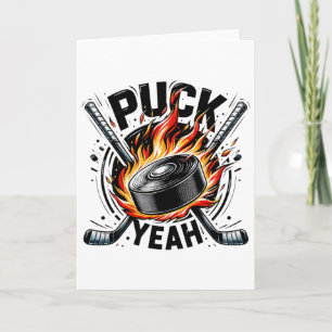 Puck Yeah Funny Hockey Dad Mom Ice Hockey Players  Card