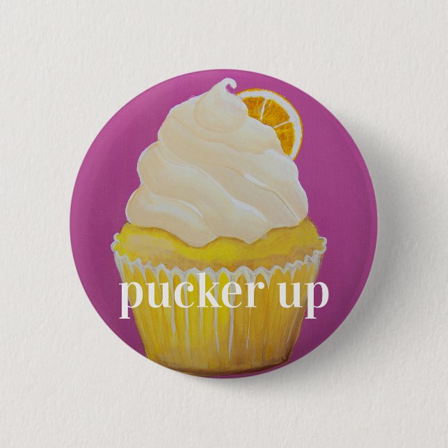 pucker up 2 inch round button (Front)