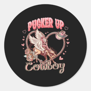Pucker Up Cowboy Cupid Valentine Day Western Cowgi Classic Round Sticker