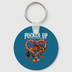 Pucker up cowboy funny valentine western love keychain