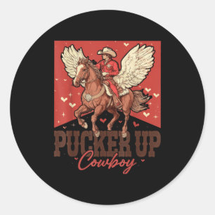 Pucker Up Cowboy Funny Western Valentines  Classic Round Sticker